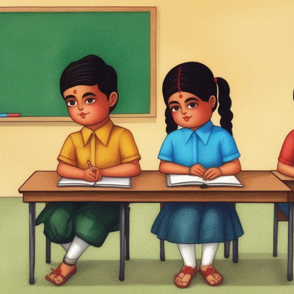 1boy and 1girl sitting next to each other in a classroom,  in adarsh_balak style on Tensor.Art