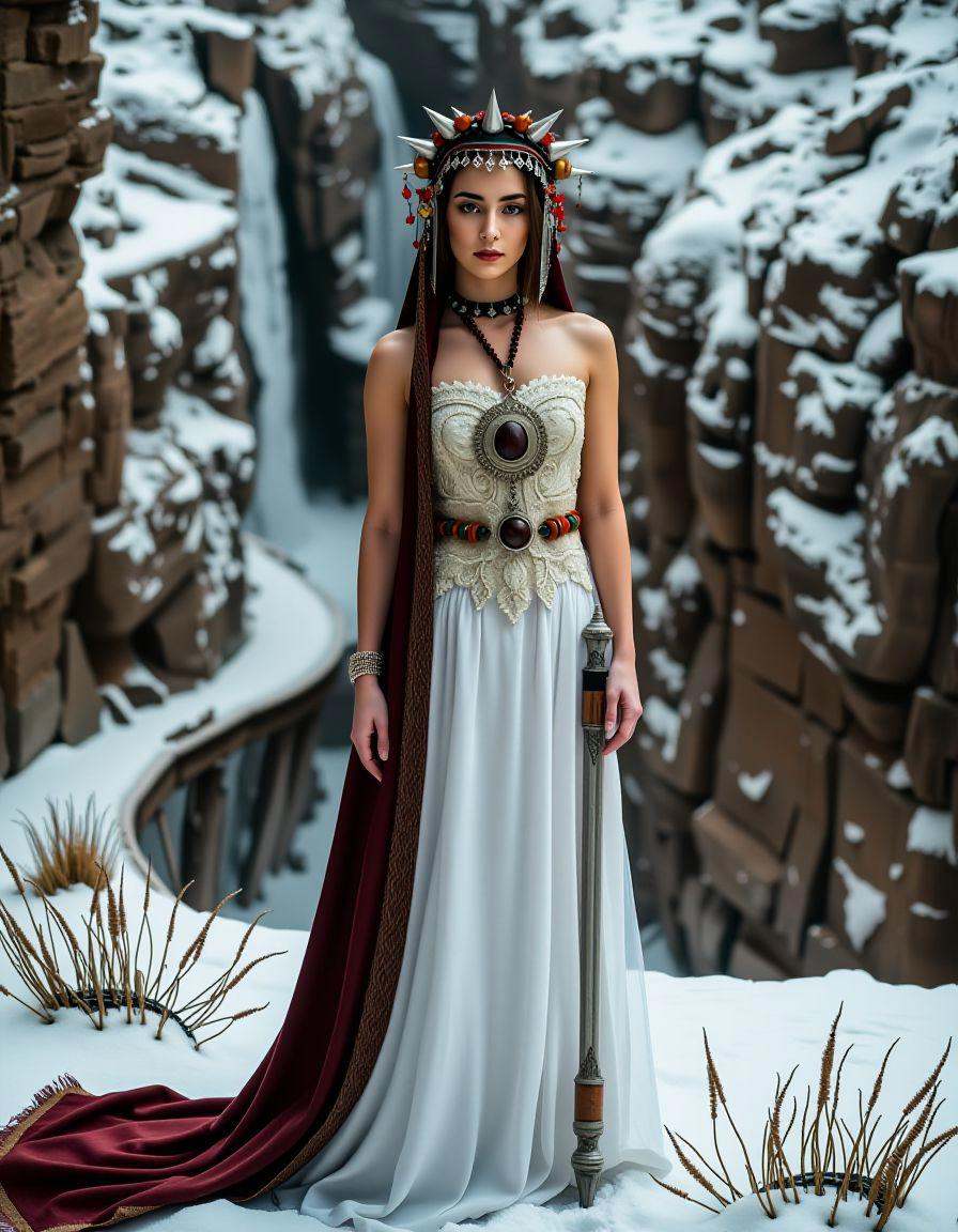 full body,  young woman,  wearing a headpiece on Tensor.Art