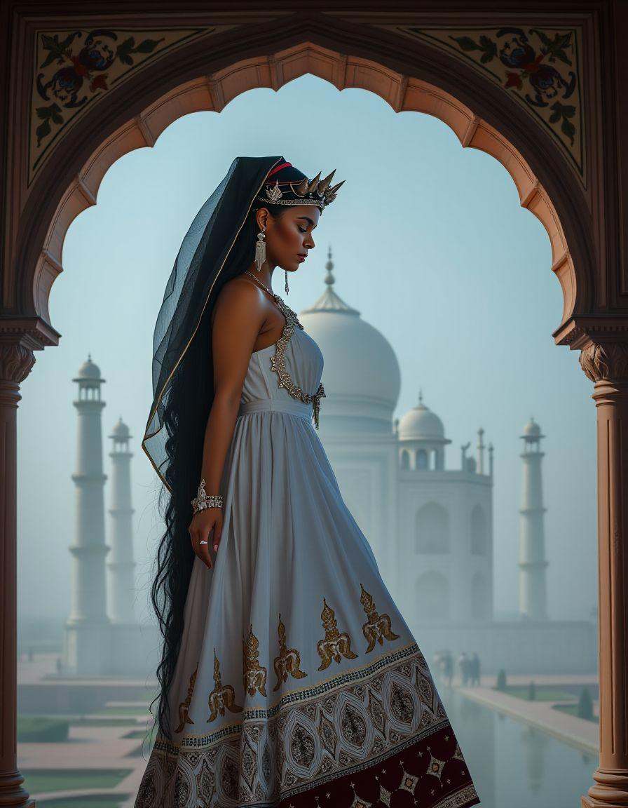 full body,  young woman,  wearing a headpiece on Tensor.Art