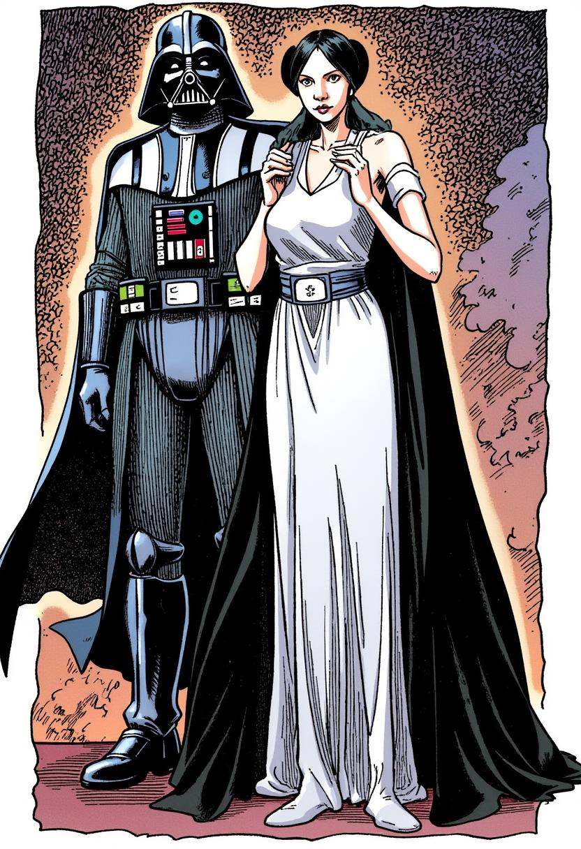 Darth Vader and Princess Leia,  in the style of Loisel on Tensor.Art