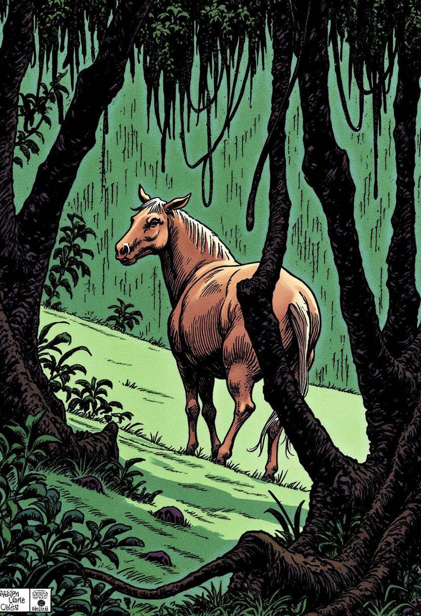 a horse in a dark jungle,  by Loisel on Tensor.Art