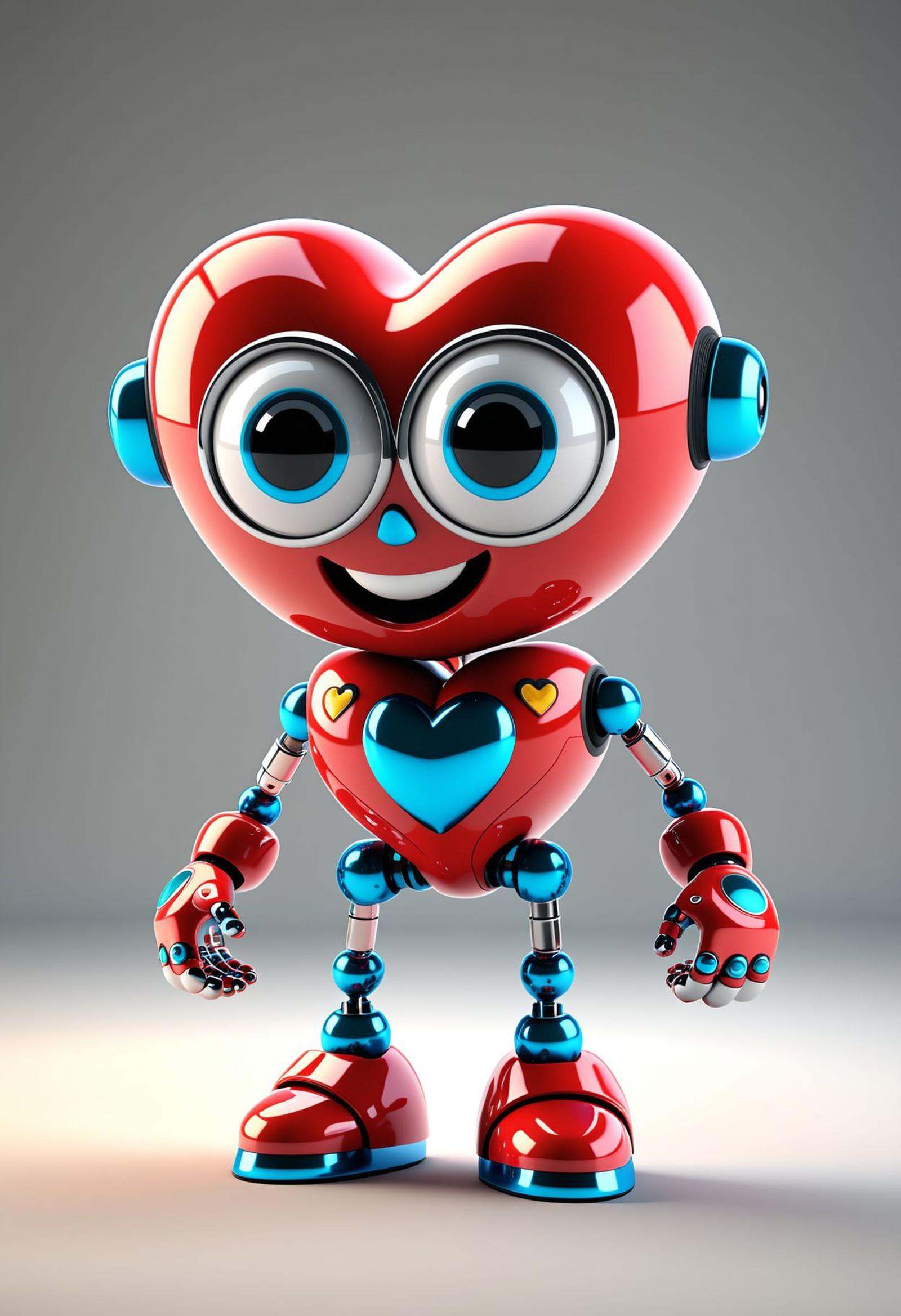 A cute robot with a heart on its chest,  standing in a bright,  cheerful environment. The robot has big by Gipm80 on Tenso...