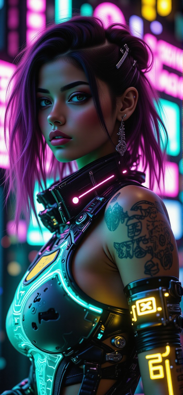 profile of a cyberpunk city girl,  swirling ink forming holograms,  in the style of aaron horkey on Tensor.Art
