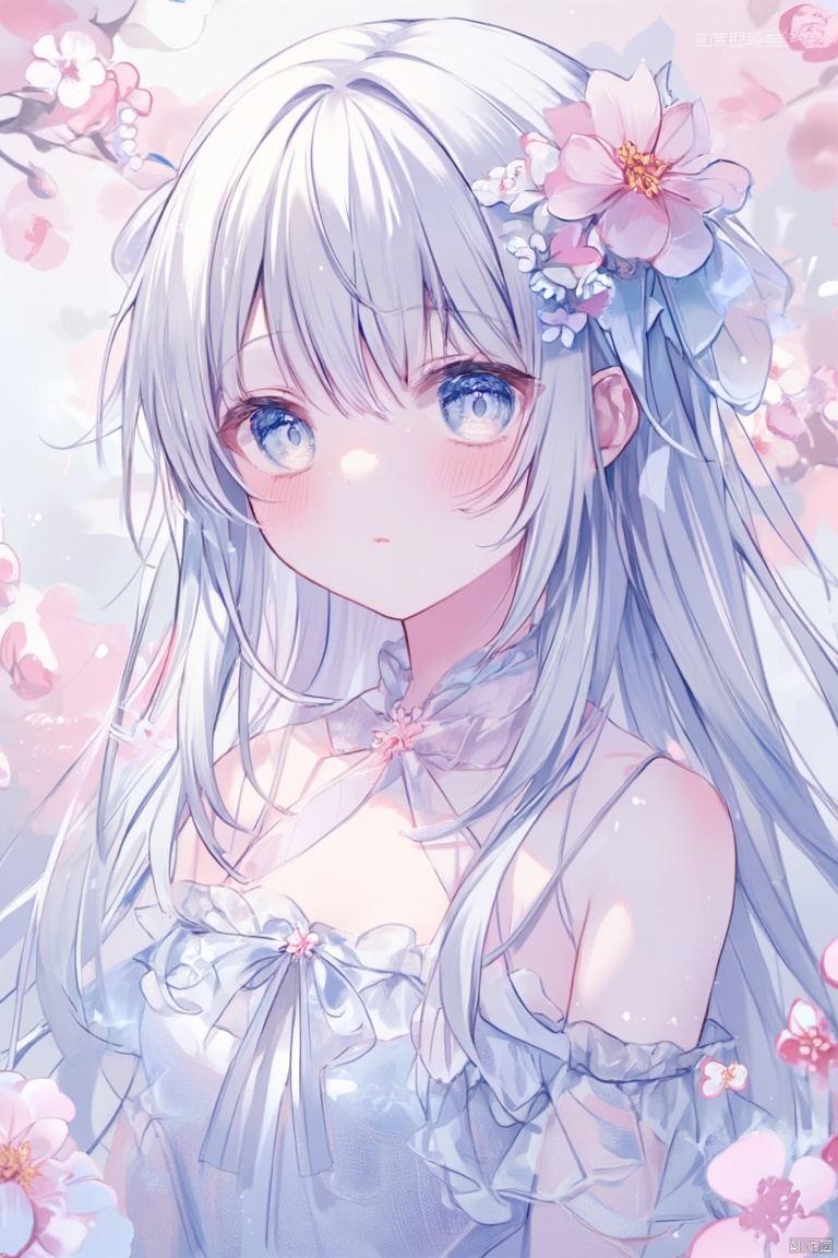 (loli: 1.21),  A young girl with long white hair,  a lone girl stands against a misty on Tensor.Art