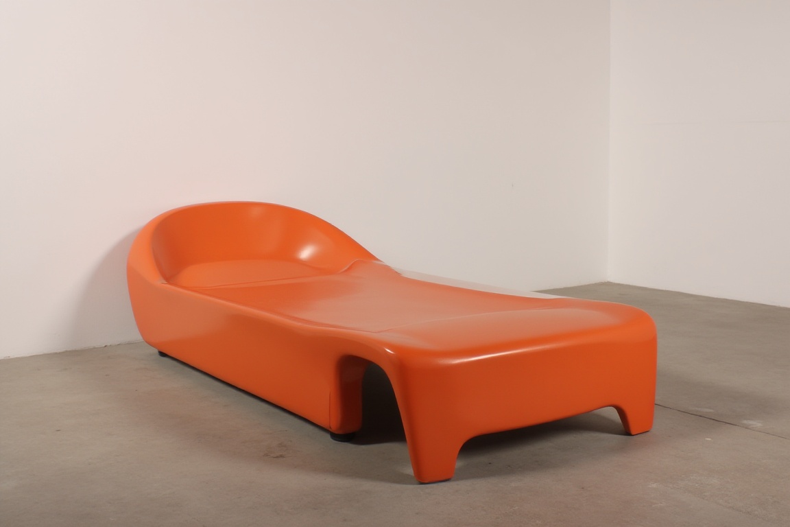 orange bed designed by Luigi Colani,  streamlined design,  in simple bed room on Tensor.Art