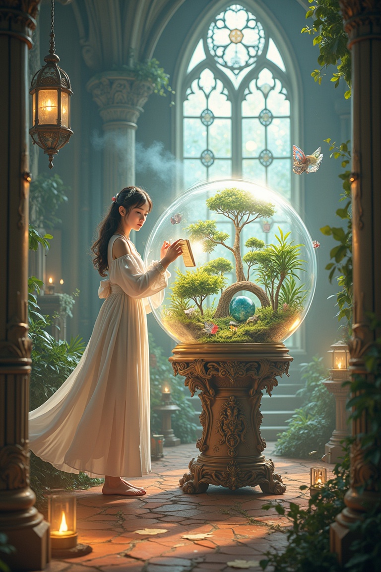 Title: "Divine Harmony: A Priestess and the Enchanted Ecosystem" In this award-winning photo masterpiece,  a solo girl sta...