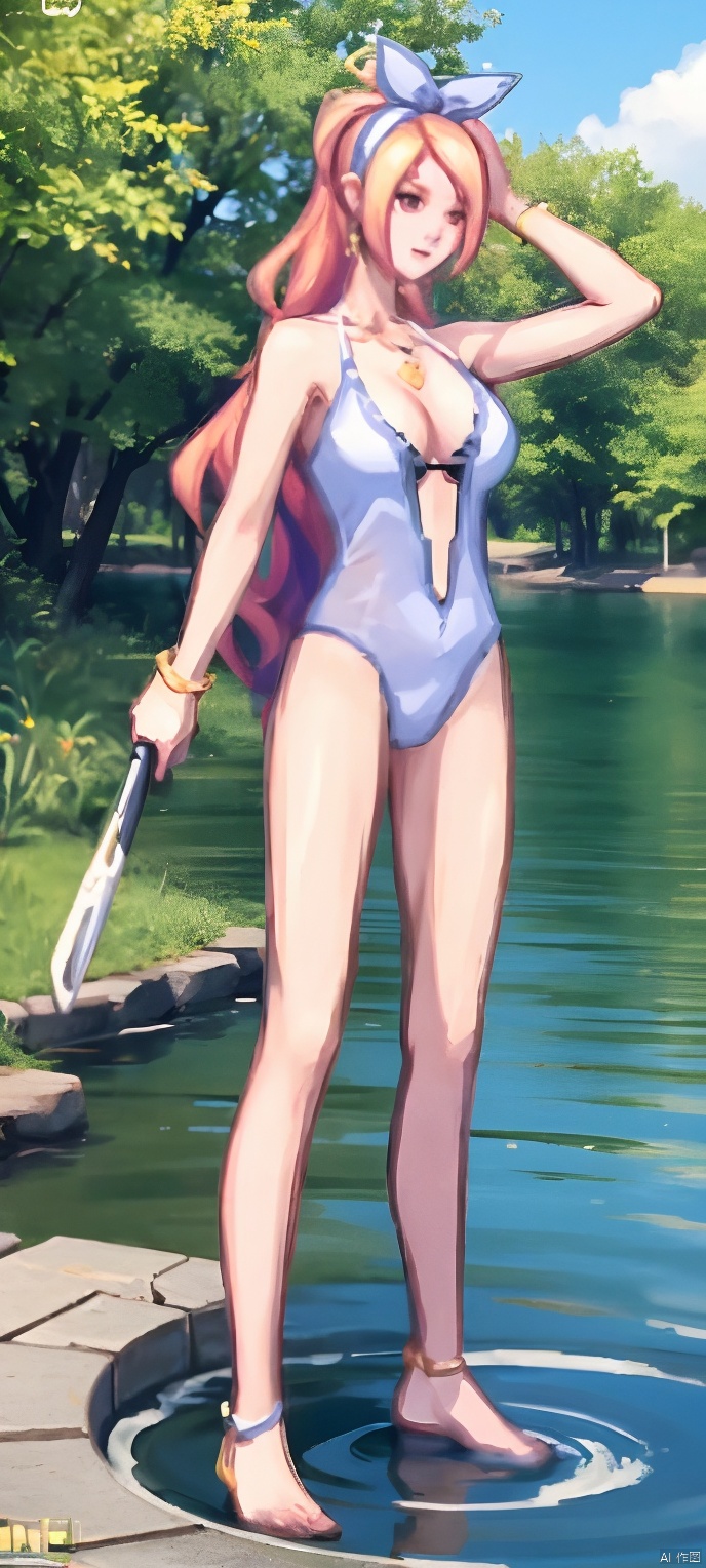 8K, best quality, photorealistic, raw photo, detailed skin, masterpiece quality, , 1girl, solo, In the lake, looking at viewer, masterpiece, best quality