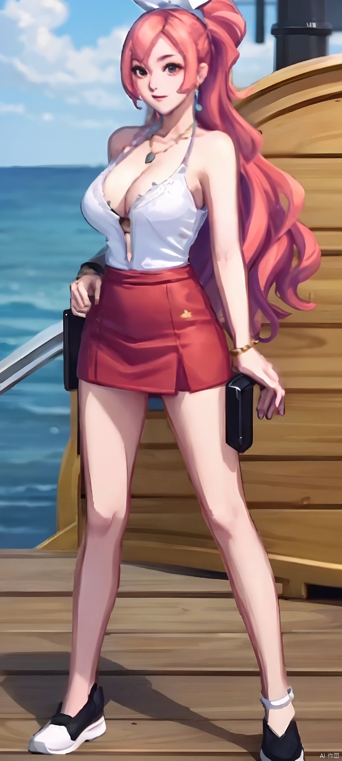 8K, best quality, photorealistic, raw photo, detailed skin, masterpiece quality, 1girl, solo, Red skirt, looking at viewer, masterpiece, best quality