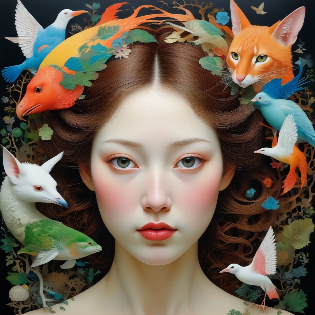 1 girl's face is Caucasian,  photography in the style of detailed hyperrealism ,  creature on Tensor.Art