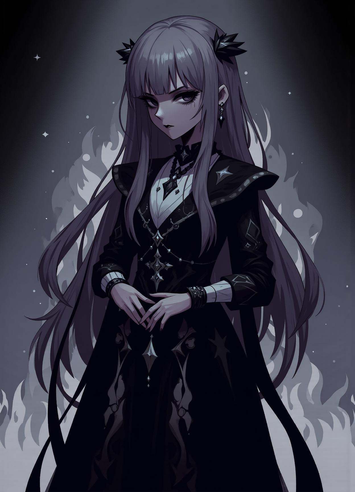 sfw,digital illustration, 2d, dark, hallow eyes, female aasimar,