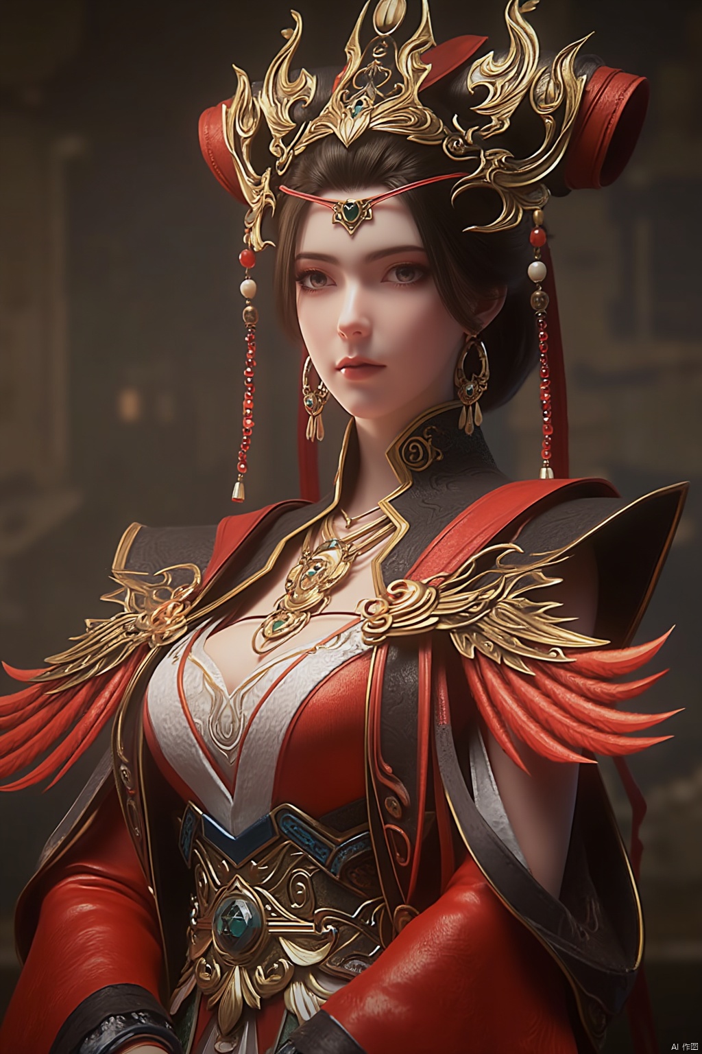 1girl, solo, breasts, looking at viewer, brown hair, black hair, hair ornament, dress, cleavage, jewelry, big breasts, upper body, earrings, parted lips, chinese clothes,Xdajisi,Xluxueqi,Xyunxiao