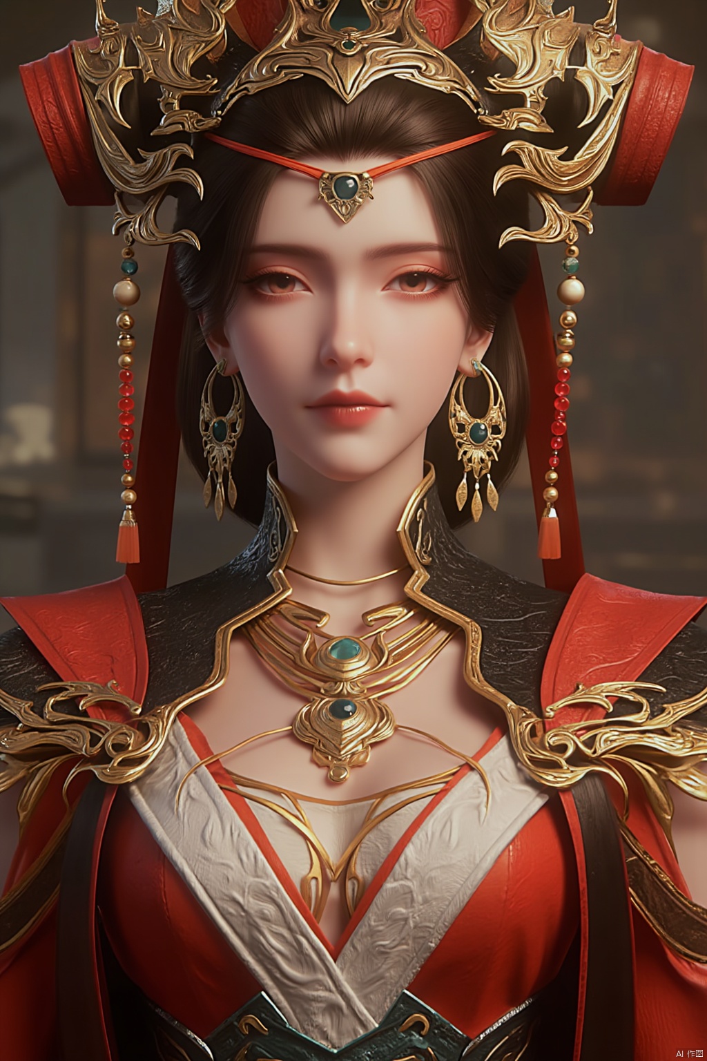 1girl, solo, breasts, looking at viewer, brown hair, black hair, hair ornament, dress, cleavage, jewelry, big breasts, upper body, earrings, parted lips, chinese clothes,Xdajisi,Xluxueqi,Xyunxiao