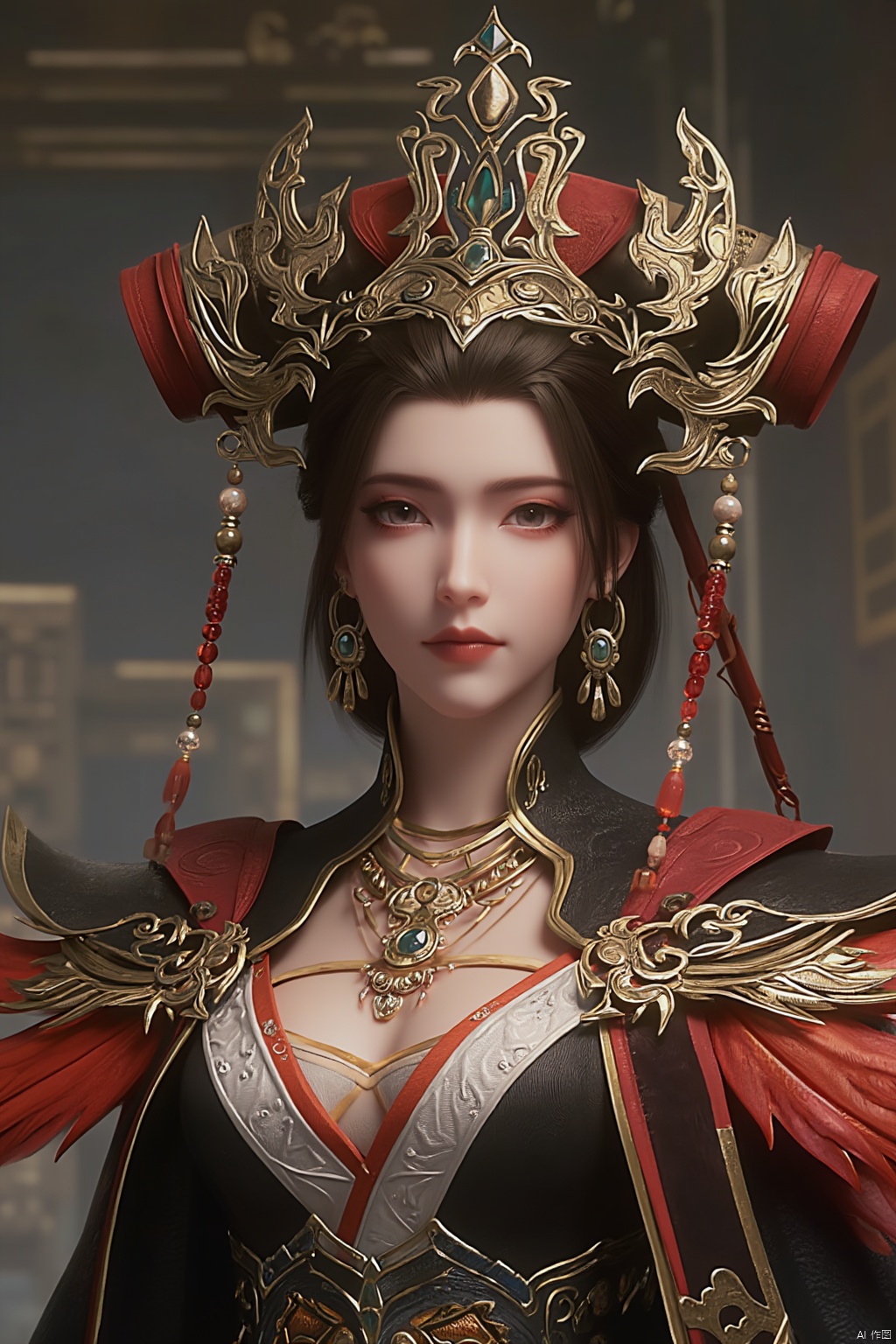 1girl, solo, breasts, looking at viewer, brown hair, black hair, hair ornament, dress, cleavage, jewelry, big breasts, upper body, earrings, parted lips, chinese clothes,Xdajisi,Xluxueqi,Xyunxiao