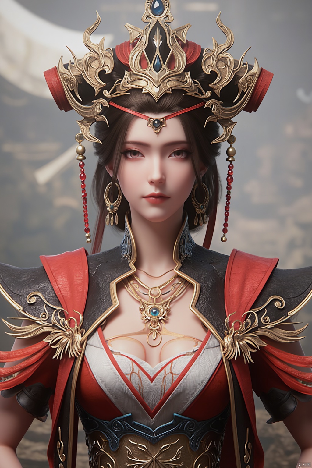 1girl, solo, breasts, looking at viewer, brown hair, black hair, hair ornament, dress, cleavage, jewelry, medium breasts, upper body, earrings, parted lips, chinese clothes,Xdajisi,Xluxueqi,Xyunxiao