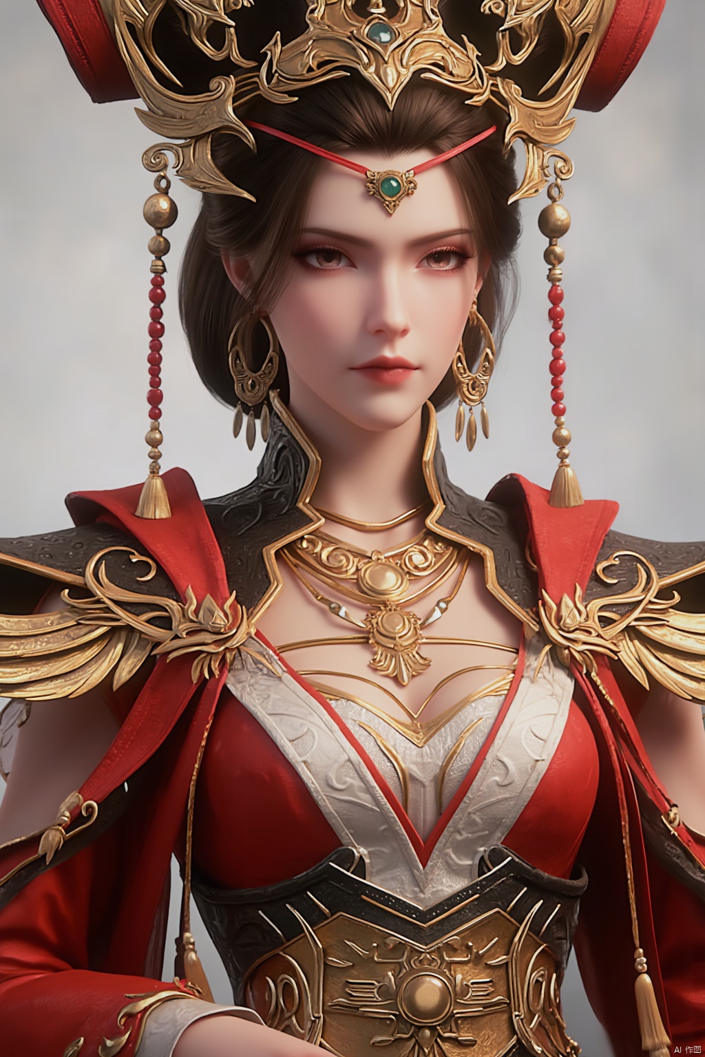 1girl, solo, breasts, looking at viewer, brown hair, black hair, hair ornament, dress, cleavage, jewelry, big breasts, upper body, earrings, parted lips, chinese clothes,Xdajisi,Xluxueqi,Xyunxiao