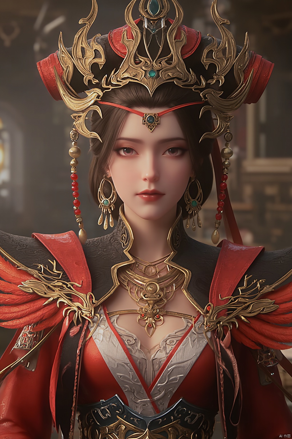 1girl, solo, breasts, looking at viewer, brown hair, black hair, hair ornament, dress, cleavage, jewelry, medium breasts, upper body, earrings, parted lips, chinese clothes,Xdajisi,Xluxueqi,Xyunxiao