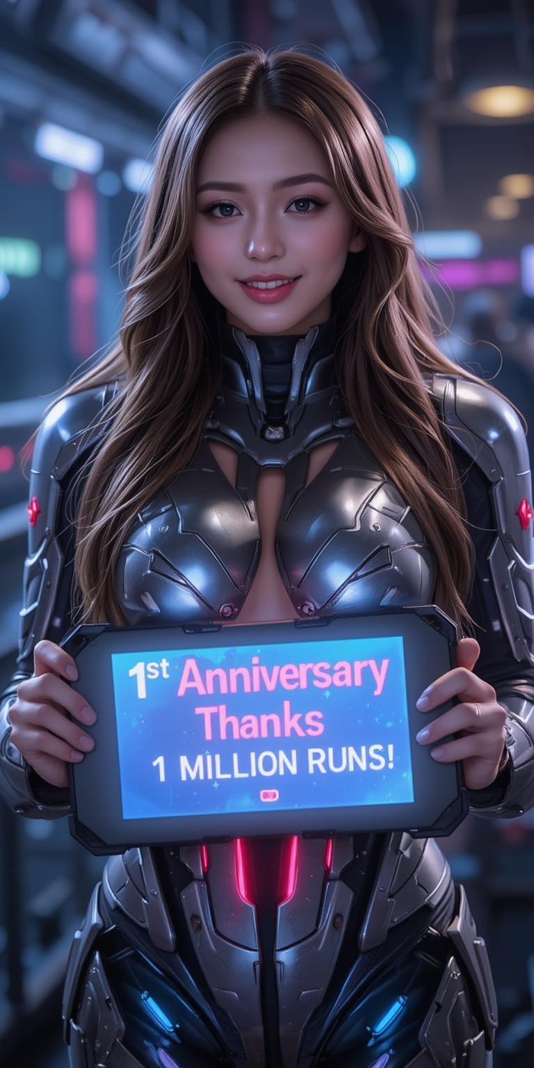 In a cyberpunk world,  a stunning young woman with long,  flowing hair on Tensor.Art