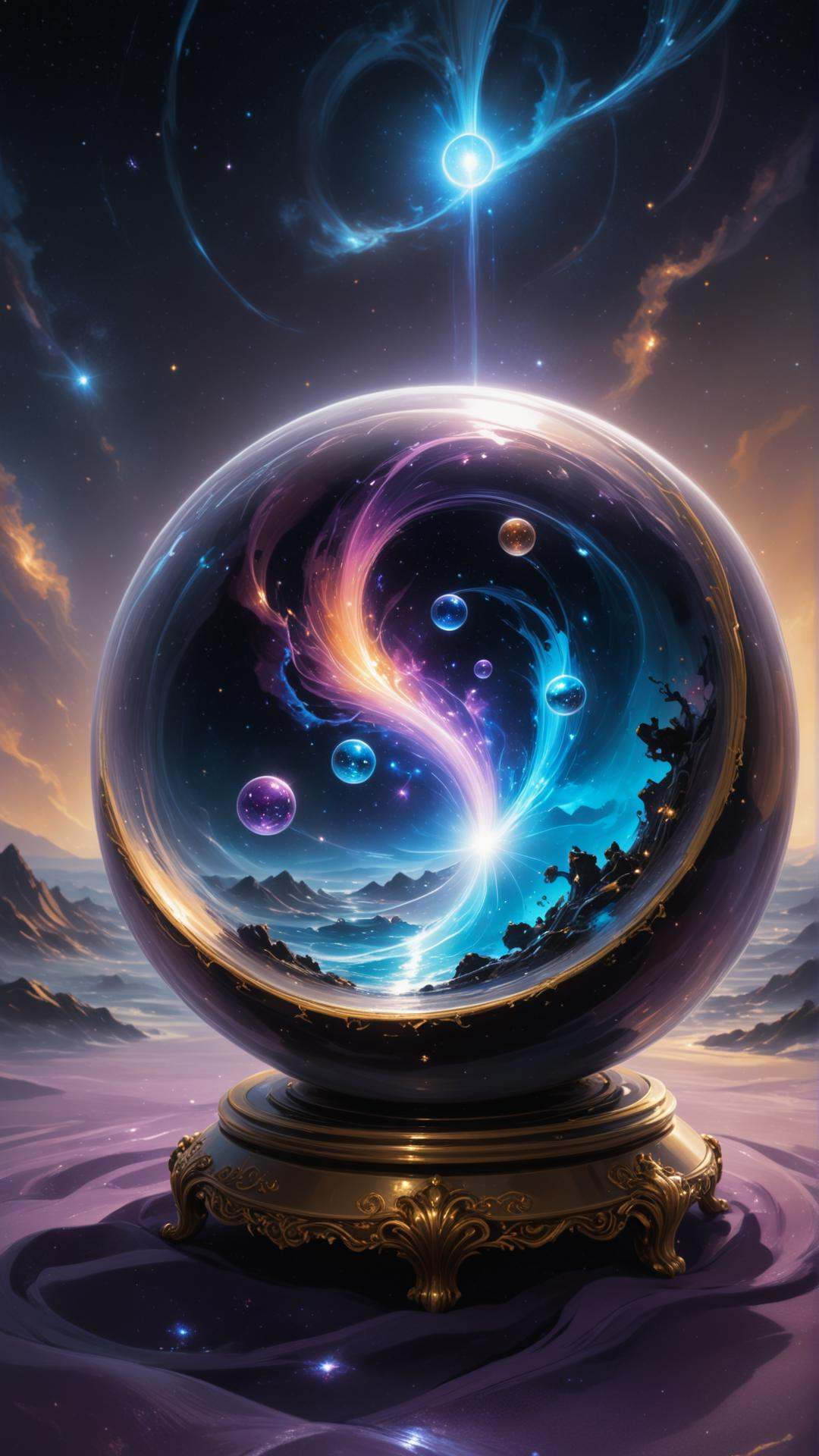 Fantasy art depiction of fragile glass orbs,  intricately designed,  with glowing on Tensor.Art