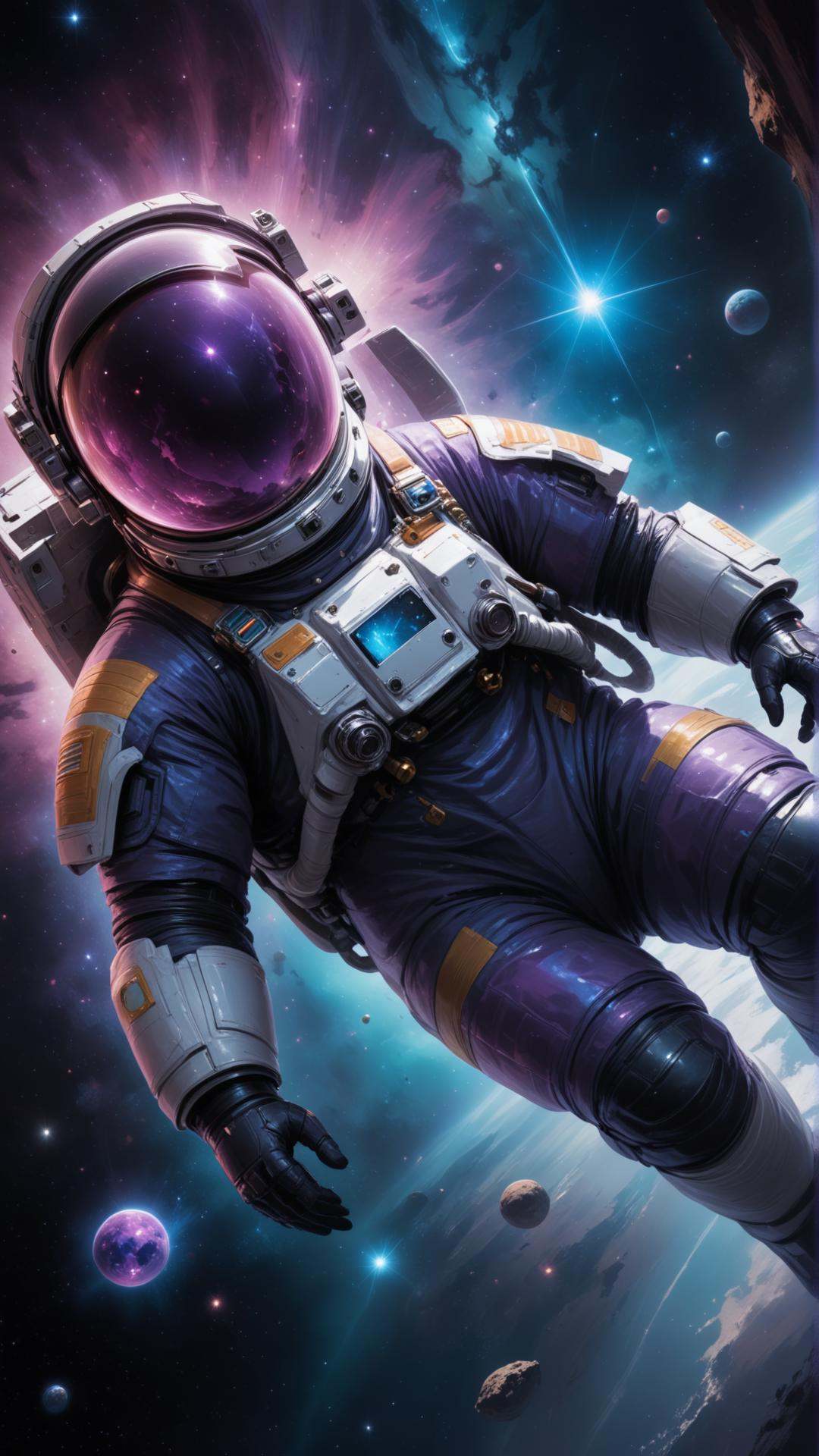 Figure floating in space,  cosmos,  stars on Tensor.Art