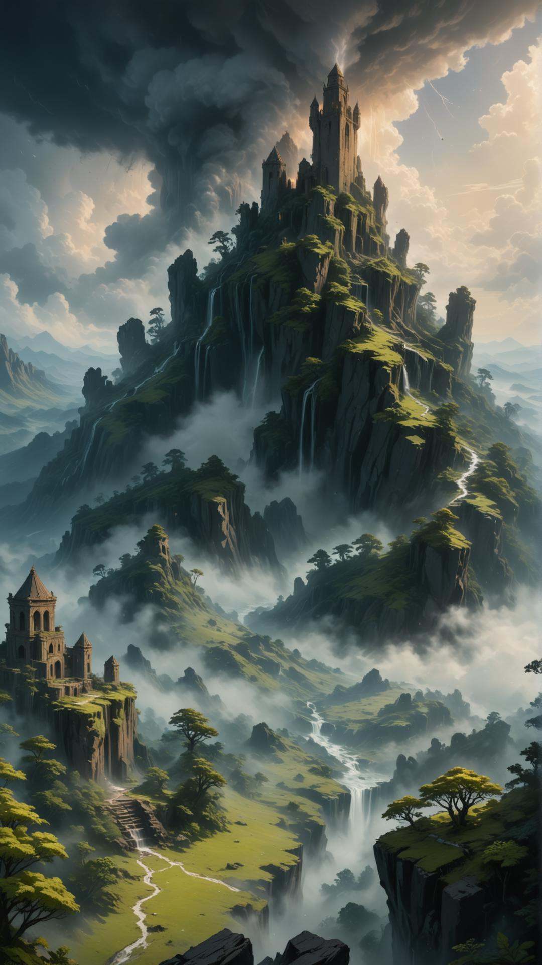 Mysterious,  ancient,  towering mountain on Tensor.Art