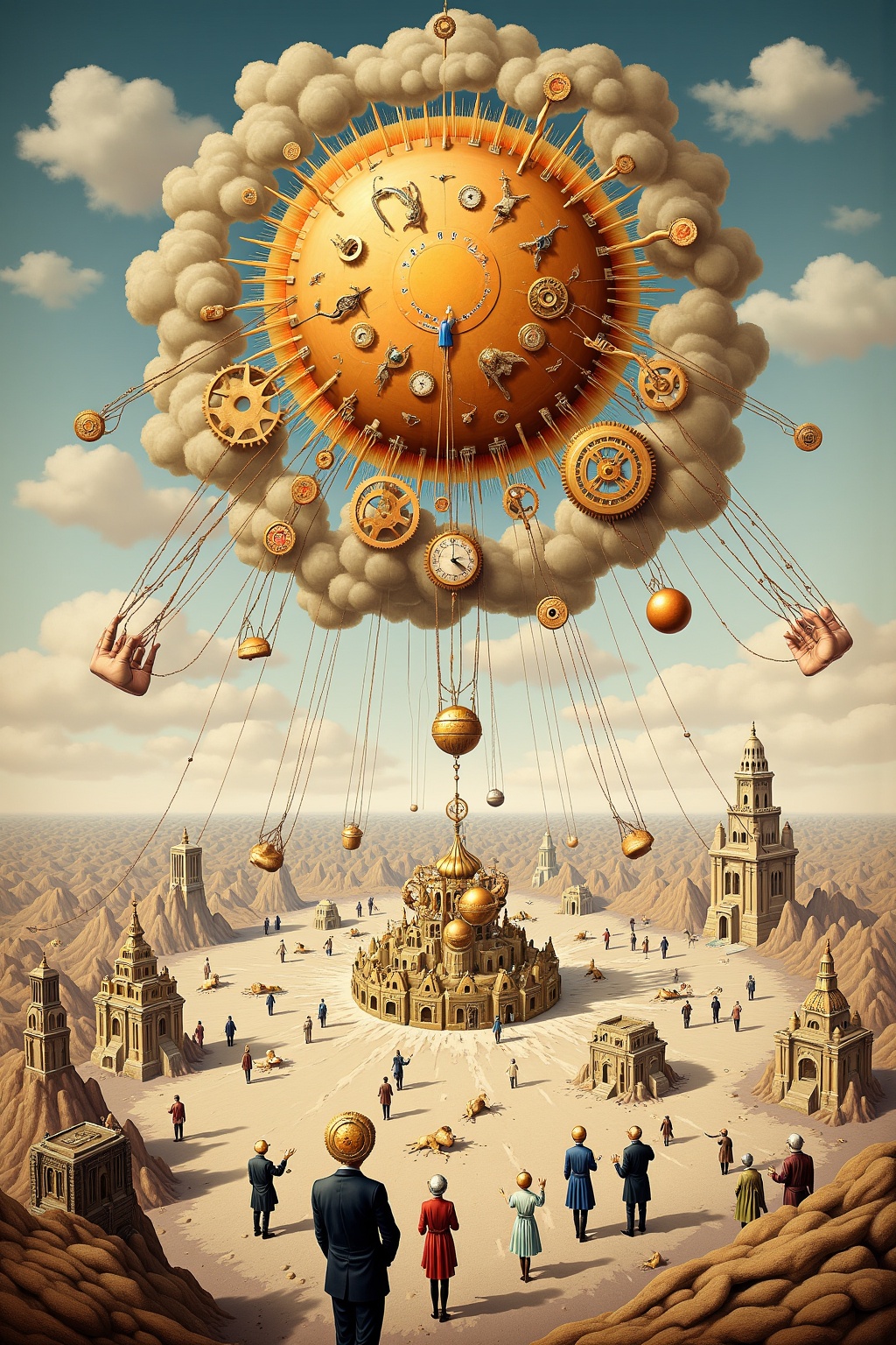 surreal art. In the sky,  a massive sun hangs,  but instead of being fiery on Tensor.Art