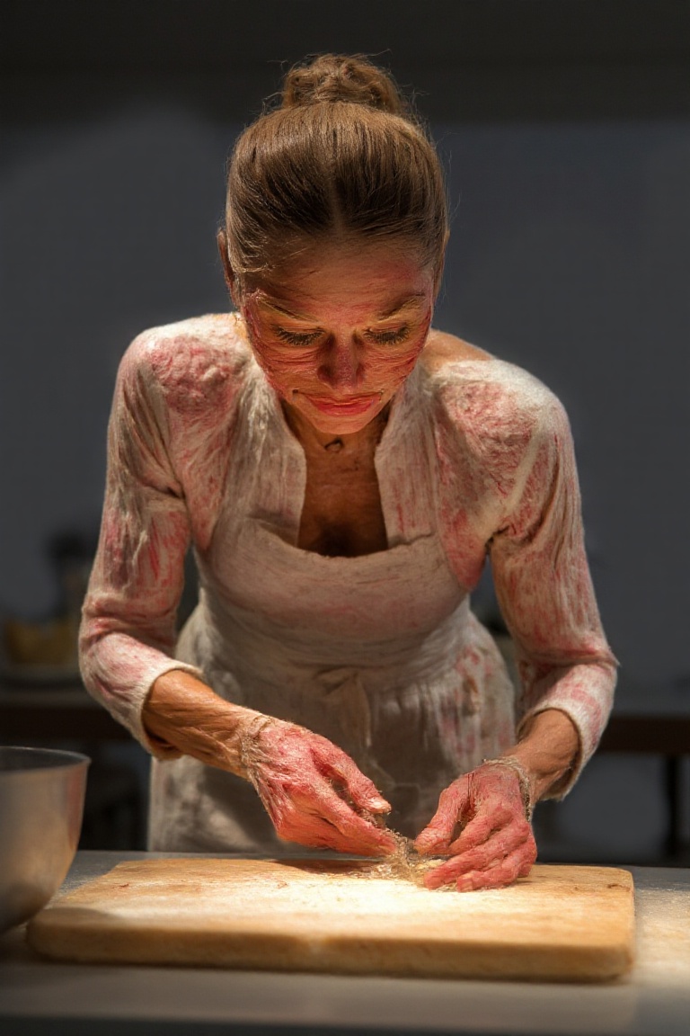 A plastinate as a housewife baking in the kitchen. lighting is cool and diffuse. on Tensor.Art