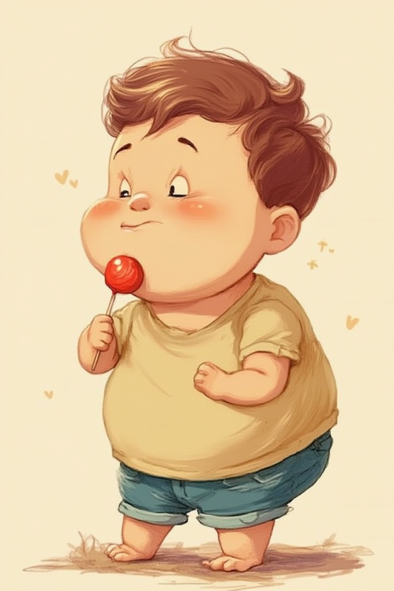 Fat little boy eating lollipop,  Illustrations style on Tensor.Art