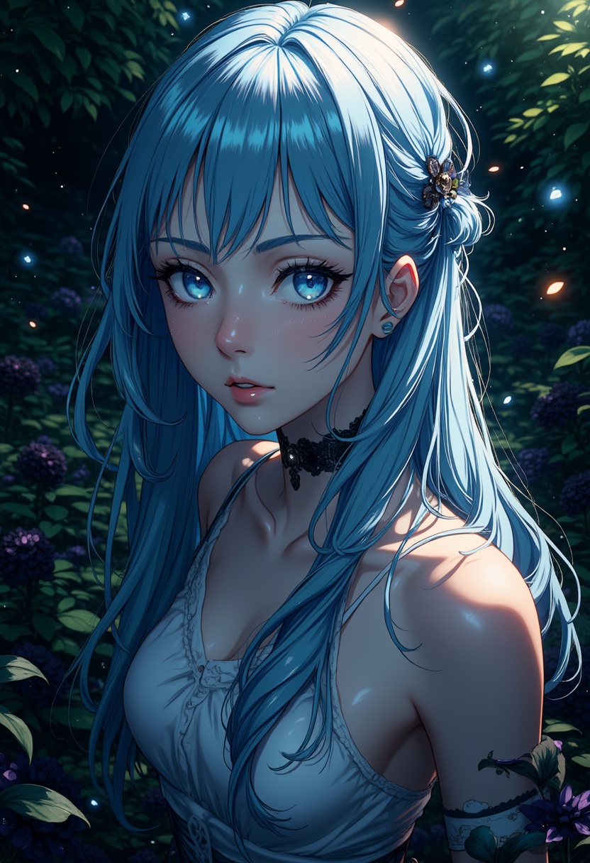 Beautiful girl,  long hairstyle,  blue hair on Tensor.Art