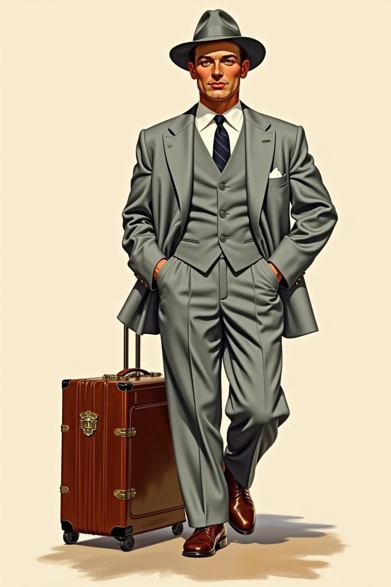 A man,  fedora hat,  grey suits on Tensor.Art