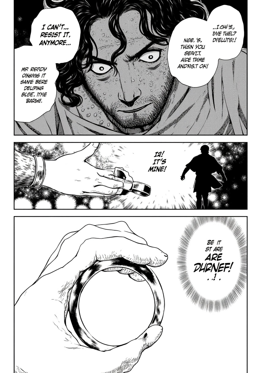 Black-and-white manga scene inspired by The Lord of the Rings (Frodo and the Ring)A dramatic,  emotionally intense manga s...
