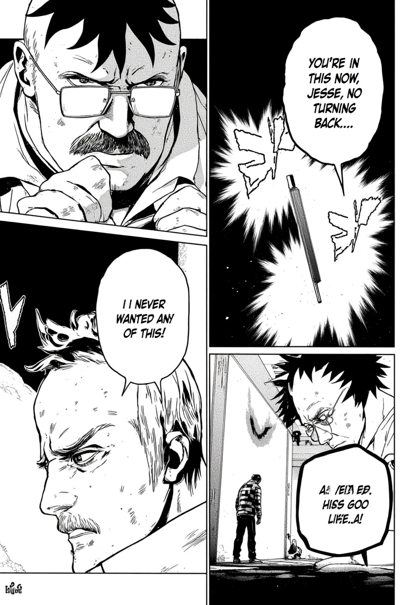 Black-and-white manga scene inspired by Breaking Bad (Walter White confrontation)A tense,  dialogue-driven black-and-white...