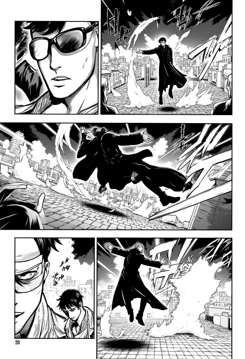 A black-and-white manga scene inspired by The Matrix (Neoâs Bullet-Dodging Scene)An iconic moment as Neo dodges bullets...