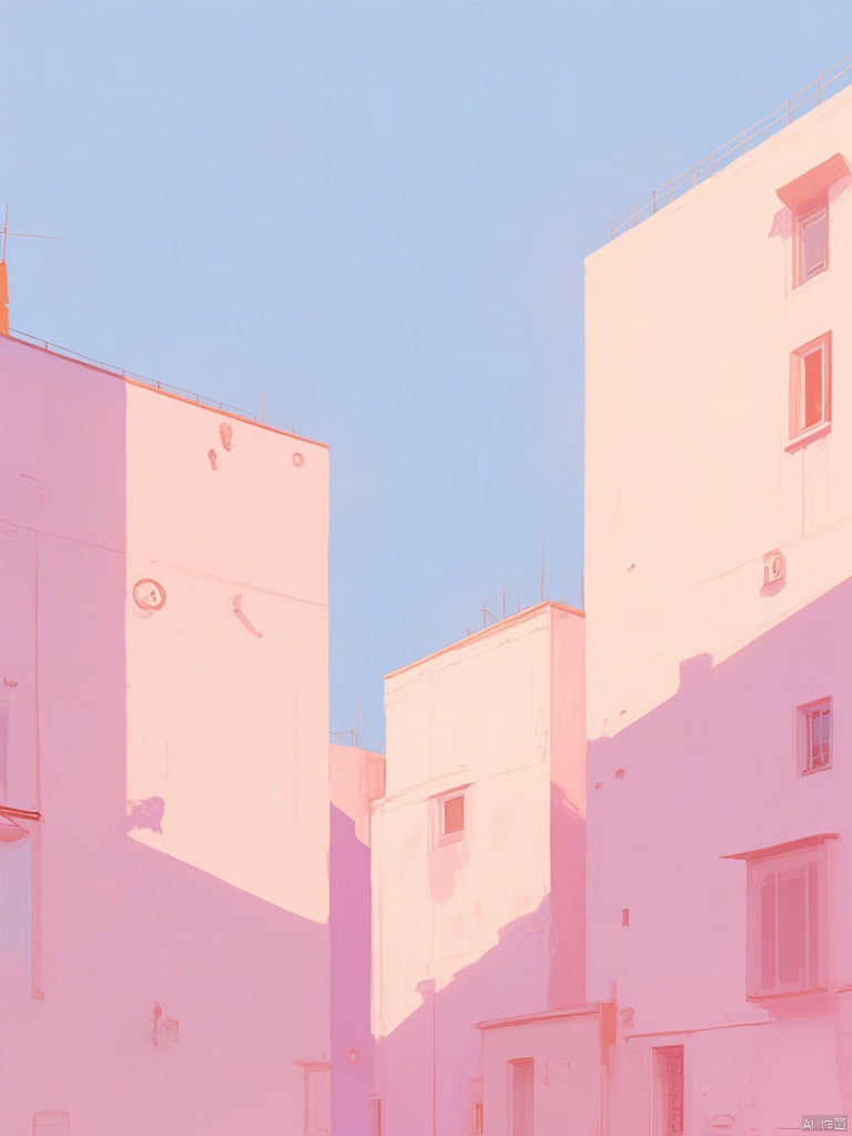 OBzych,
a view of a pink-white building stands out against a backdrop of a clear blue sky. The building's facade is adorned with a circular clock
adding a touch of contrast to the scene. To the right of the building
a pink building stands taller than the other buildings
its facade adding a pop of color to the composition.