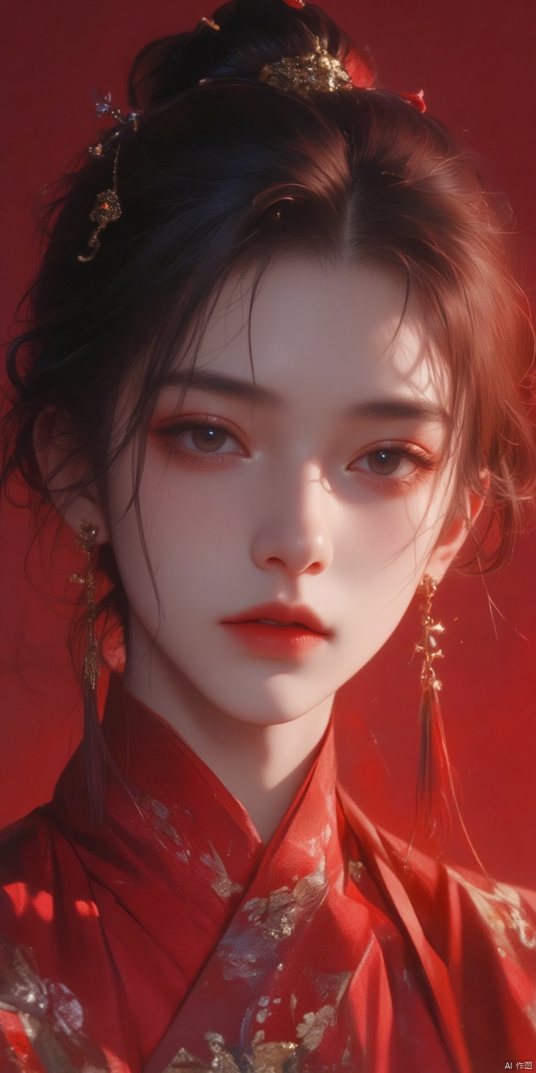 HTHF
 masterpiece:1.2),best quality,high resolution,unity 8k wallpaper,(illustration:1),perfect lighting,extremely detailed CG,finely detail,extremely detailed,soft lighting and shadow,soft yet striking lighting,film grain:1.2,(skin pores:1.2),(detailed skin texture:1),((solo:1.5)),Detailed face,(see-through:1.1),misty,Low Key:1.1,depth of field, Fashionable pose with a red backdrop.,