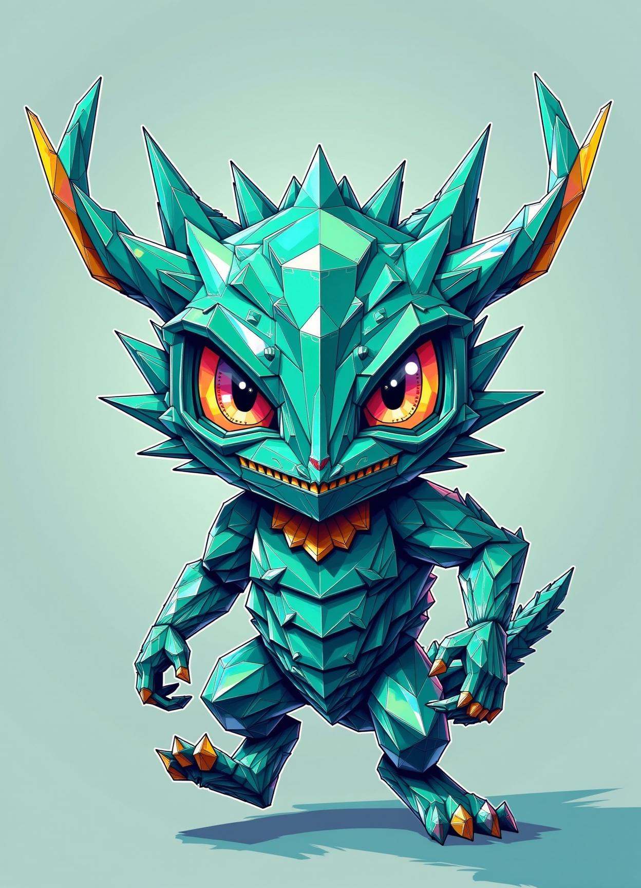 sfw,digital illustration, geometric, polygons ,  male blagulon kappa, spellblade, neuralyzer