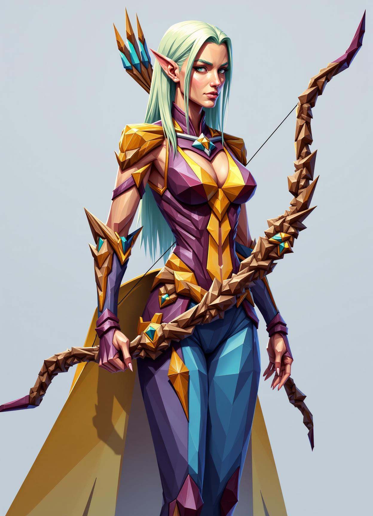 sfw,digital illustration, geometric, polygons ,  female githyanki, , elven bow