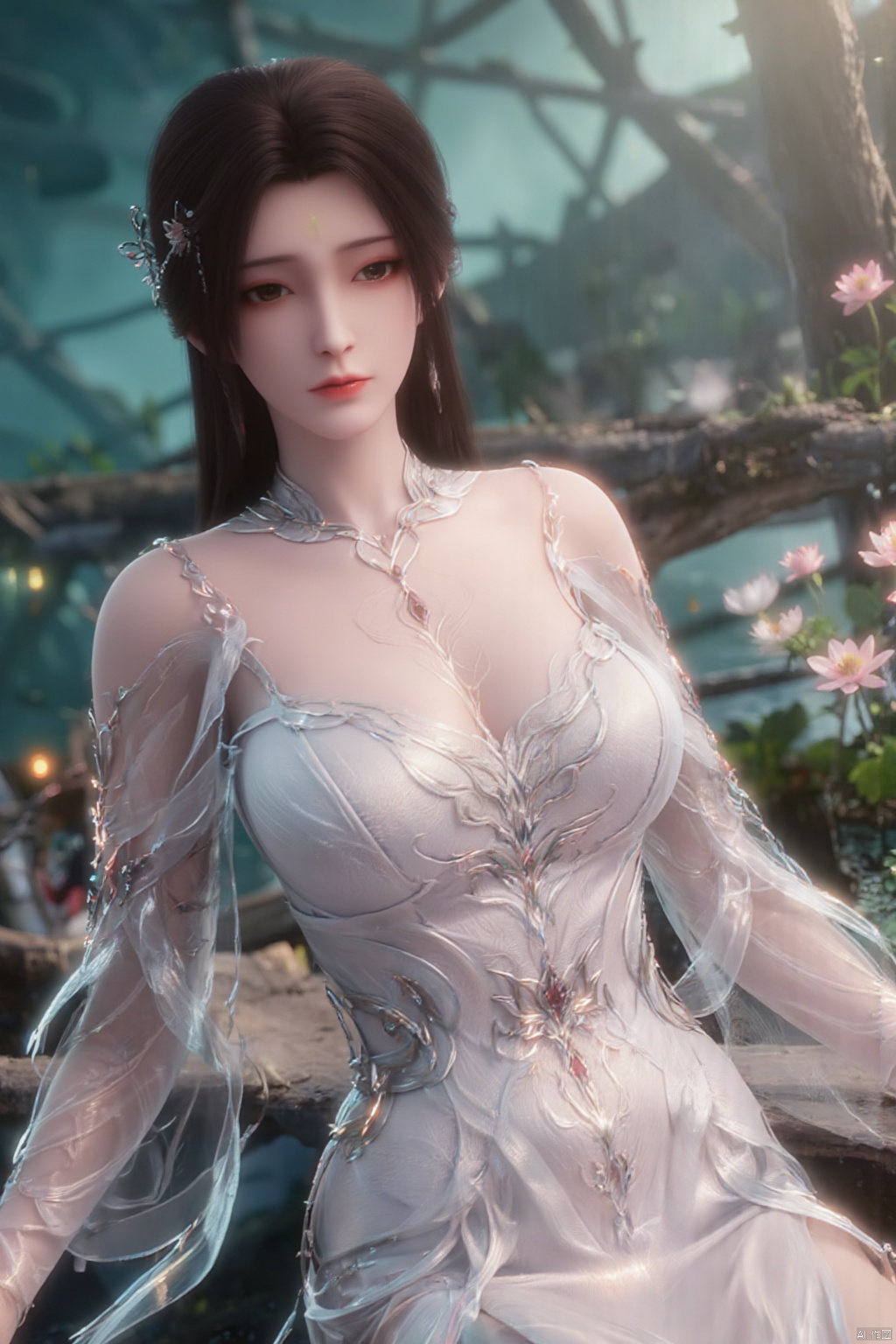  (1girl:1.1), (Lace pink-green skirt:1.39), on Stomach,aqua_earrings,Lights, lanterns, chang,(big breasts:1.59),hanfu, Best quality, Realistic, photorealistic, masterpiece, extremely detailed CG unity 8k wallpaper, best illumination, best shadow, huge filesize ,(huge breasts:1.69) incredibly absurdres, absurdres, looking at viewer, transparent, smog, gauze, vase, petals, room, ancient Chinese style, detailed background, wide shot background,
(((black hair))),(Sitting on the lotus pond porch:1.49) ,(A pond full of pink lotus flowers:1.5),close up of 1girl,Hairpins,hair ornament,hair wings,slim,narrow waist,perfect eyes,beautiful perfect face,pleasant smile,perfect female figure,detailed skin,charming,alluring,seductive,erotic,enchanting,delicate pattern,detailed complex and rich exquisite clothing detail,delicate intricate fabrics,
Morning Serenade In the gentle morning glow, (a woman in a pink lotus-patterned Hanfu stands in an indoor courtyard:1.36),(Chinese traditional dragon and phoenix embroidered Hanfu:1.3), admiring the tranquil garden scenery. The lotus-patterned Hanfu, embellished with silver-thread embroidery, is softly illuminated by the morning light. The light mint green Hanfu imparts a sense of calm and freshness, adorned with delicate lotus patterns, with a blurred background to enhance the peaceful atmosphere, song_hanfu, tang_hanfu, Yunxiao_Fairy,Xtianhuxiaobai,Xhuolinger,Xhuijin,Xdajisi,Xluxueqi,Xqmsht