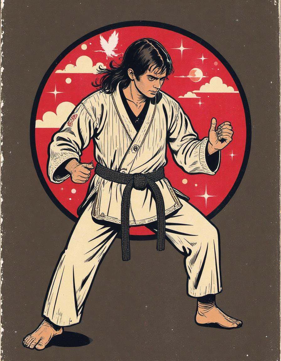 an illusttation of a black belt practicing karate,  dynamic composition,  cinematic lighting on Tensor.Art