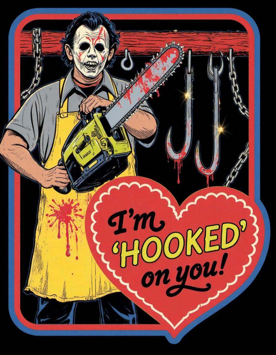 The image is a vibrant and stylized illustration of a character from the horror movie 'Halloween'. The central figure,  dr...