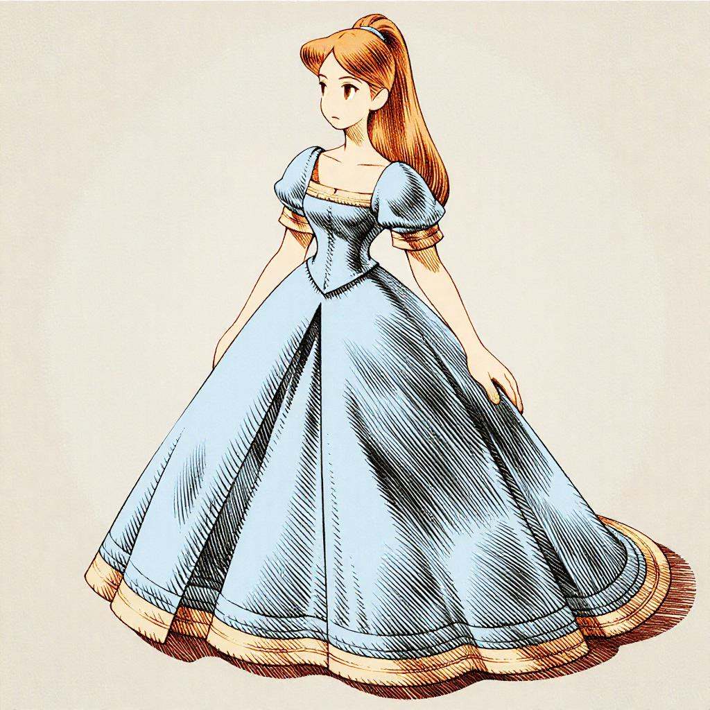 fftstyle drawing of a young woman dressed as Cinderella