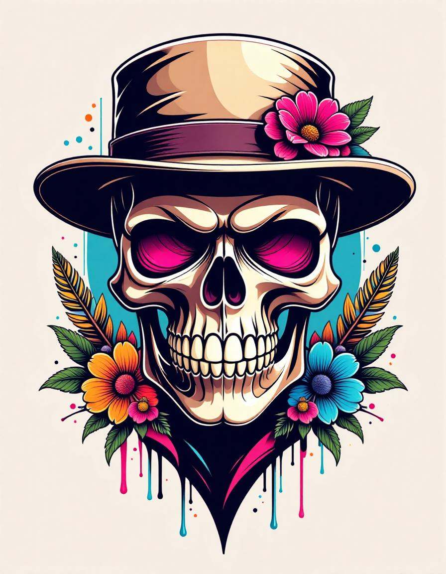 tshirt design, skull, the style of 5h1rt