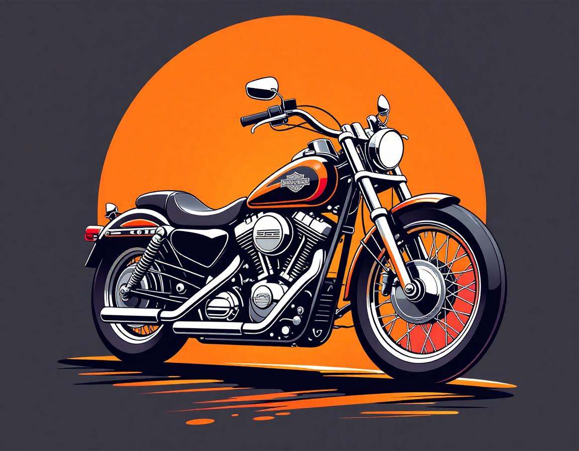 tshirt design, harley davidson motorcycle, oval background, in the style of 5h1rt