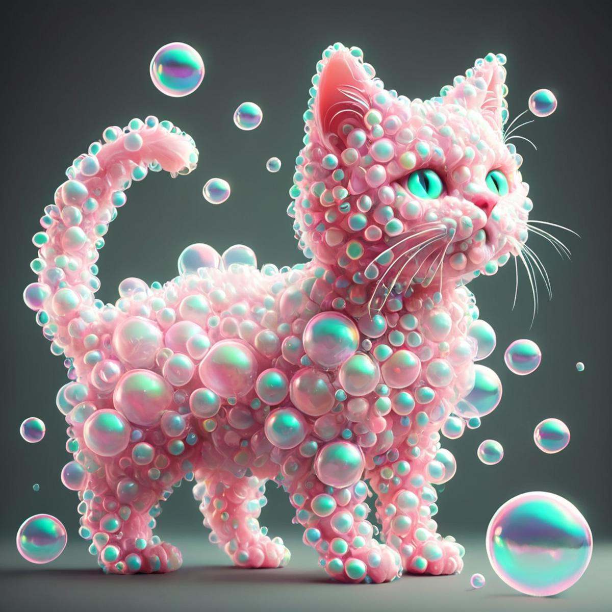 a cat made of bubbles,  wow_bbls on Tensor.Art