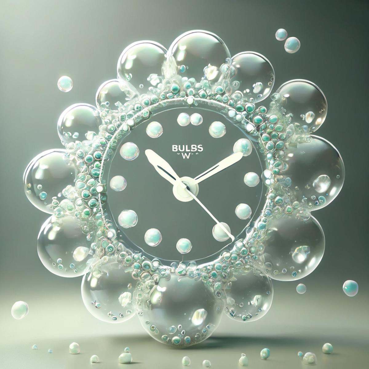 a clock made of bubbles,  wow_bbls on Tensor.Art