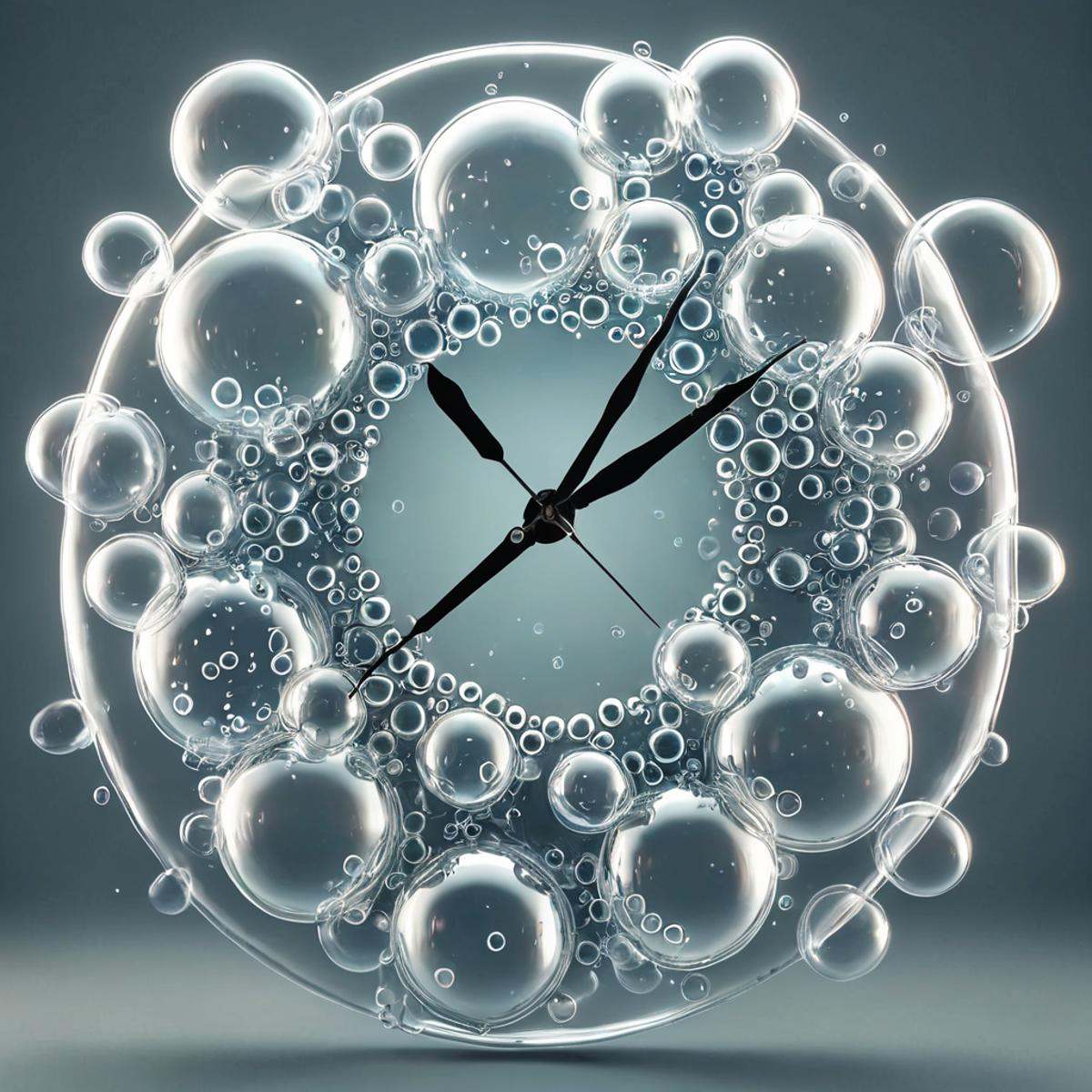 a clock made of bubbles,  wow_bbls on Tensor.Art