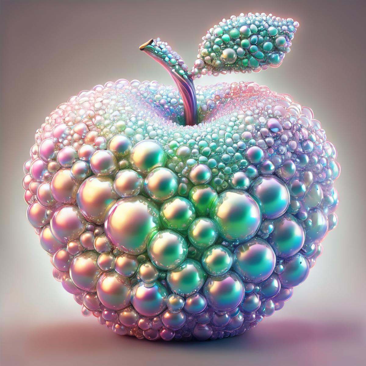 a apple made of iridescent bubbles,  wow_bbls on Tensor.Art