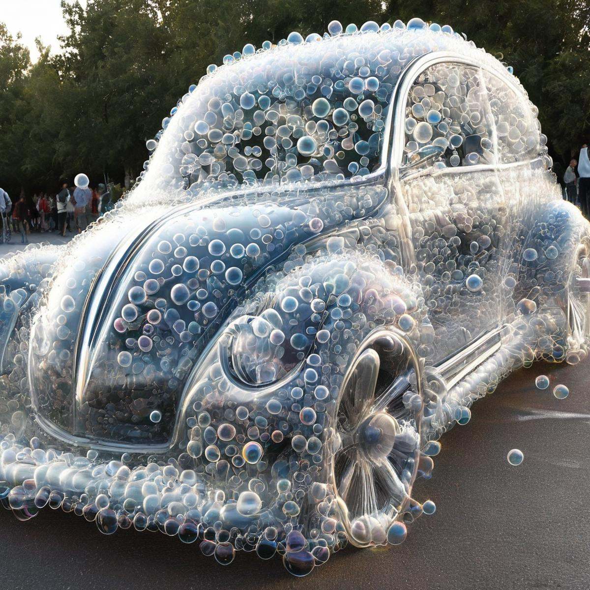 a car made completely of transparent bubbles,  wow_bbls on Tensor.Art