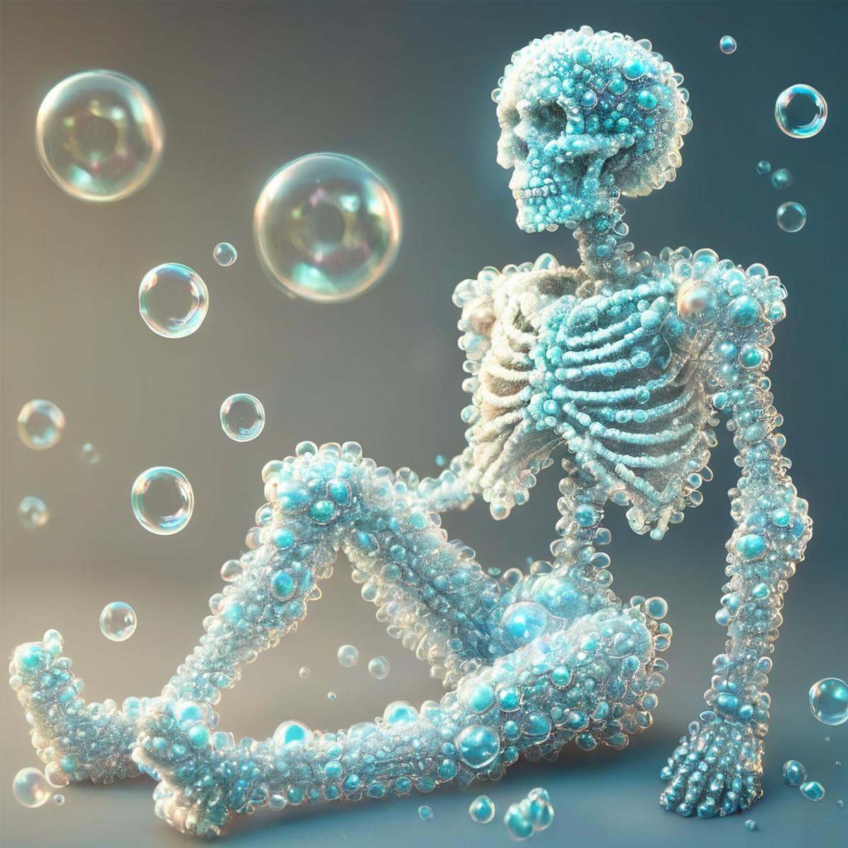 a skeleton made completely of bubbles,  wow_bbls on Tensor.Art