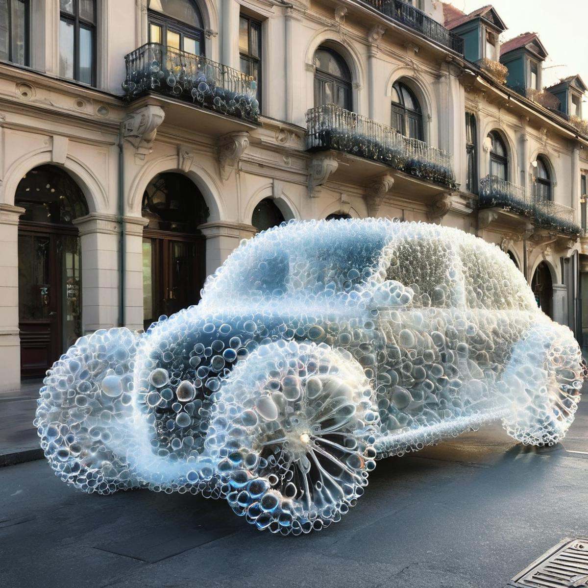 a car made completely of transparent bubbles,  wow_bbls on Tensor.Art