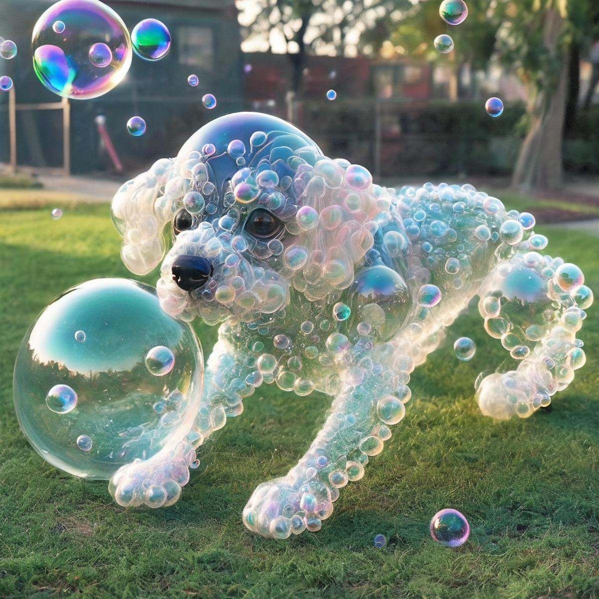 a dog made completely of transparent bubbles,  wow_bbls on Tensor.Art